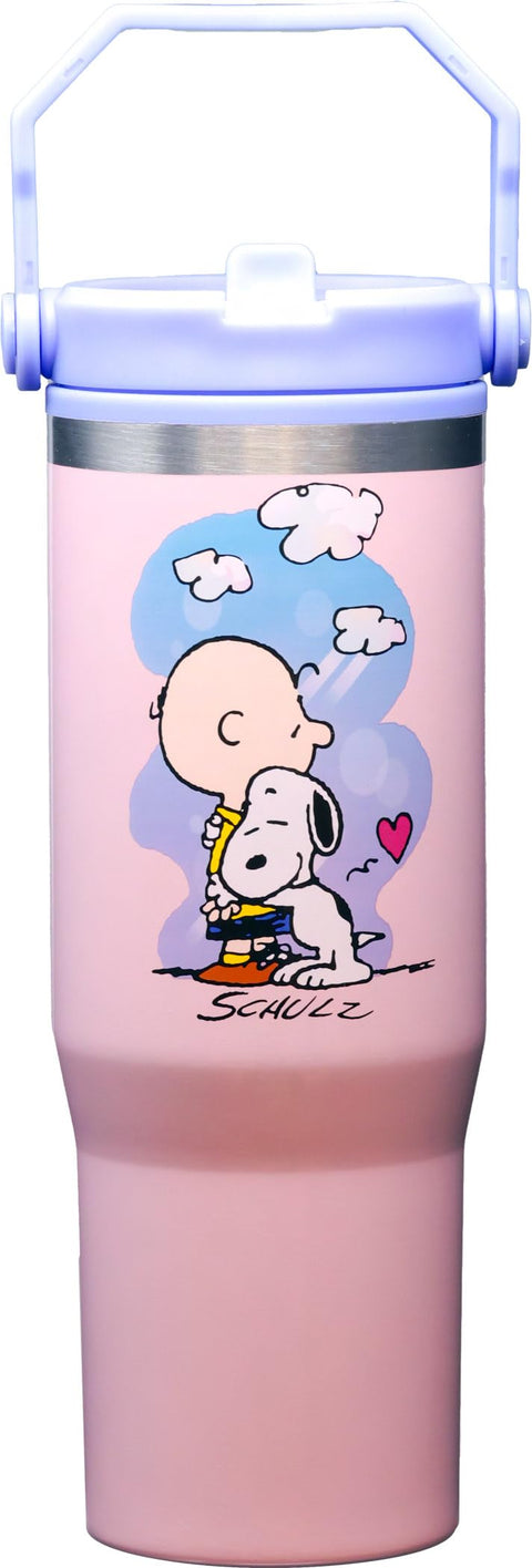 Spoontiques Peanuts 30oz Stainless Steel Water Bottle - 10" Tall, Twist Off Lid & Carrying Handle - Stainless Steel Outer Wall & Acrylic Inner Wall