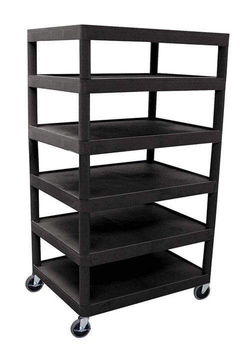 LUXOR BC60-B Structural Foam Plastic Utility Cart with Six Flat-Shelves Each with .25" Retaining Lip, 300 Lbs. Capacity, Black