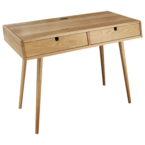 Oakestry Freedom Desk Natural Oak Wood USB Ports Charging Station Writing Computer Table Modern Office Study Workstation Durable Compact Home Office Desk with Storage Stylish Workspace Furniture