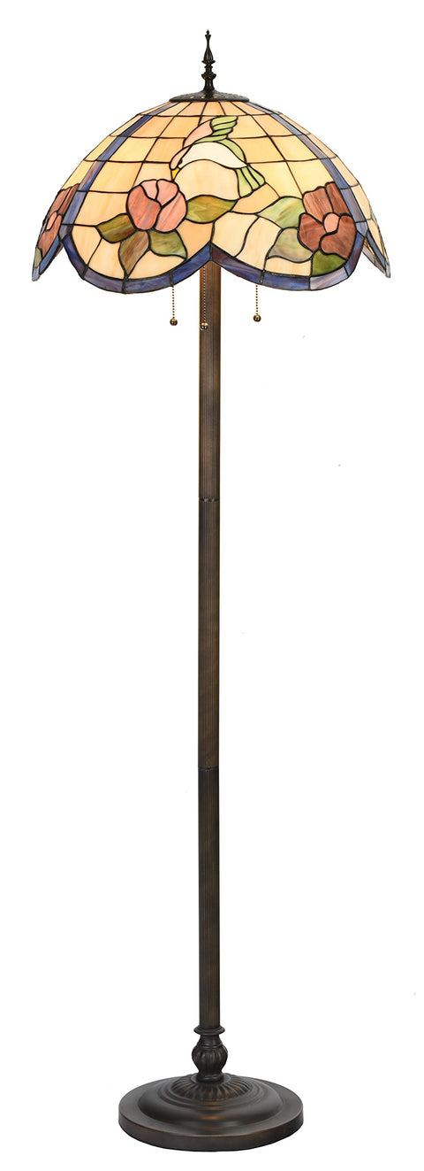 Fine Art Lighting Tiffany Style 63" Hummingbird and Roses Floor Lamp, Multicolor