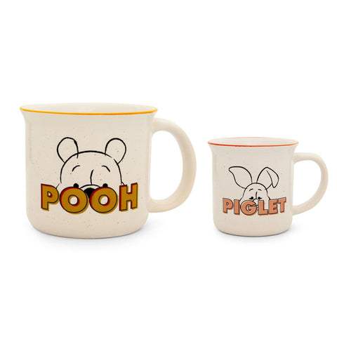 Disney Winnie the Pooh and Piglet Ceramic Camper Mugs, Set of 2 | BPA-Free Travel Coffee Cup For Espresso, Caffeine, Cocoa, | Home & Kitchen Essential | Cute Gifts and Collectibles