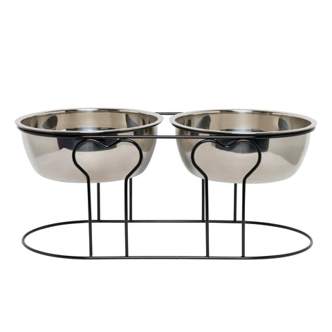 YML 7-Inch Wrought Iron Stand with Double Stainless Steel Feeder Bowls,Black