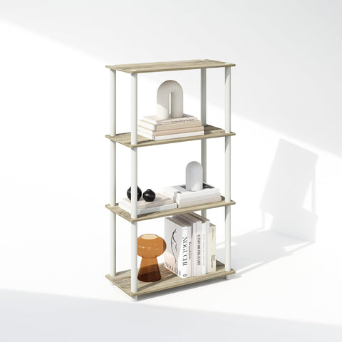 Furinno Turn-N-Tube 4-Tier Multipurpose Shelf Display Rack Shelving Unit Bookcase Sonoma Oak/White