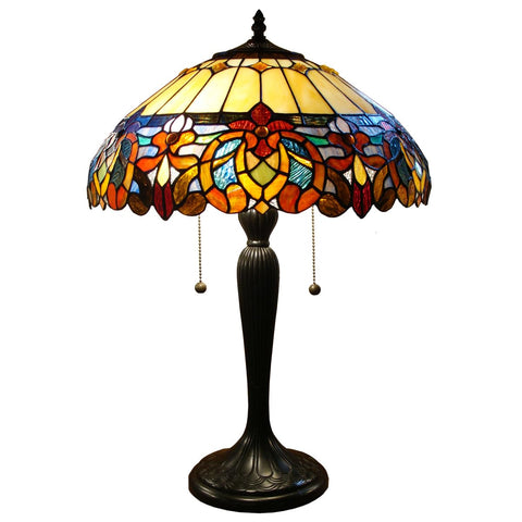 Fine Art Lighting Tiffany Floral Table Lamp 25" Victorian Style Nightstand Reading Lamp 100% Genuine Stained Glass Bedside Lamp for Bedroom Living Room Office Vintage Bronze Finish, 11lb