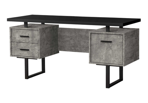 Monarch Specialties I 7632 Computer Desk, Home Office, Laptop, Left, Right Set-up, Storage Drawers, 60" L, Work, Metal, Laminate, Grey, Black, Contemporary