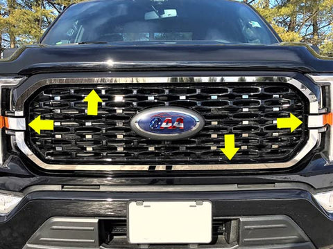 QAA SG61310 is a 4 Piece Stainless Steel Front Grille Accent Trim That is Compatible with The Ford F-150 2021-2022
