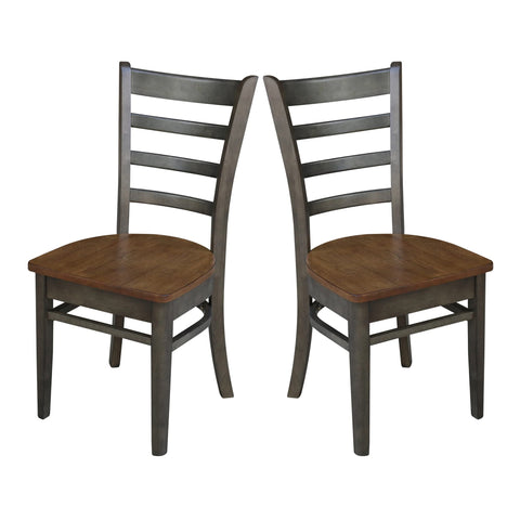 IC INTERNATIONAL CONCEPTS Emily Solid Wood Side Chair - Set of 2 Chairs in Hickory/Washed Coal