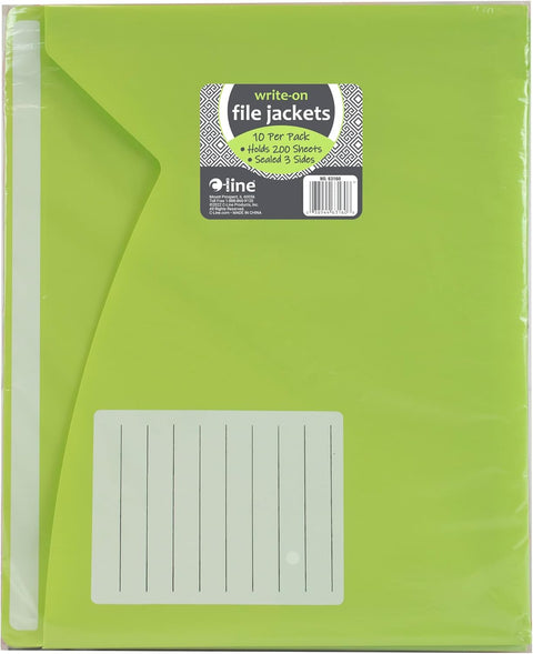 C-Line Write-on Poly File Jackets, Lime Green, Amber Orange, Steel Blue, Pack of 10