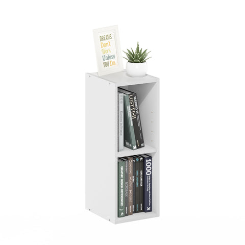Furinno Fulda Book Shelf, 2-Tier Narrow Bookshelf, Bookcase with 8-in Width Storage Shelf, 9.3 x 7.9 x 21.2, for Living Room, Bedroom, Home Office, White