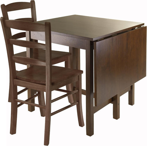 Oakestry Lynden 3-Piece Antique Walnut Drop-Leaf Dining Set with Space-Saving Table and Ladder Back Chairs – Compact Solid Wood Kitchen & Small-Area Furniture
