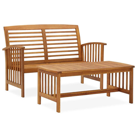 vidaXL 2 Piece Patio Lounge Set, Solid Acacia Wood Construction, Outdoor Garden Furniture Set with Bench and Coffee Table, Vintage Look, Brown
