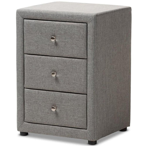 Baxton Studio Tessa Modern and Contemporary Grey Fabric Upholstered 3-Drawer Nightstand