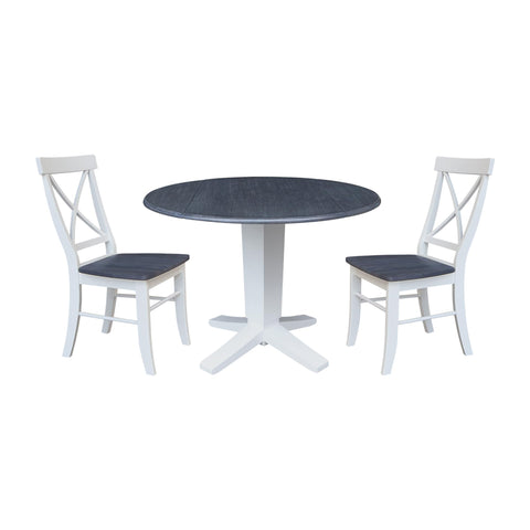 International Concepts 42" Round Drop Leaf Table with Two Dining Chairs