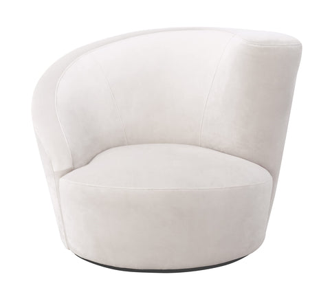 Pasargad Home Vicenza Collection Crescent Chair, Velvet Upholstered, Swivel Base with Black Fabric Chair for Living Room, Bedroom, Home Office - 37" W White
