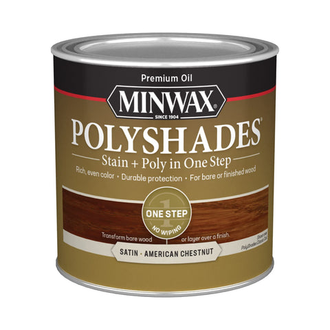 Minwax PolyShades Wood Stain + Polyurethane Finish – ½ Pint, American Chestnut, Satin