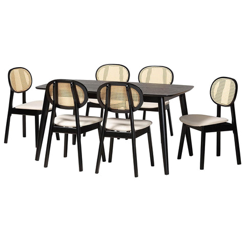 Baxton Studio Darrion Cream Fabric and Black Wood 7-Piece Dining Set