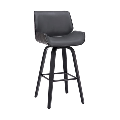 Armen Living Tyler 30" Bar Height Swivel Gray Faux Leather and Black Wood Bar Stool