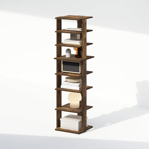 Furinno Compact 8-Tier Vertical Space Saving Free Standing Corner Shelf Display Rack Amber Pine