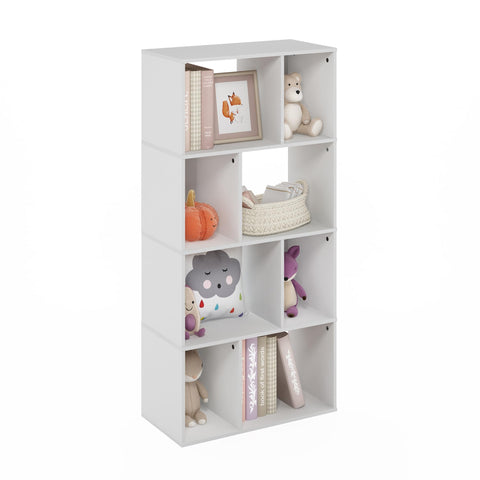 Furinno DALY Book Shelf, 8-Cube Bookshelf, Cube Storage Organizer Bookcase with Irregular Compartments, 11.7 x 23.6 x 49, for Living Room, Bedroom, Home Office, White