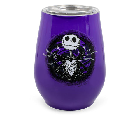 Silver Buffalo Nightmare Before Christmas Jack Arms Crossed Swirl Double Wall Stainless Steel Stemless Tumbler w/Lid, 10-Ounce