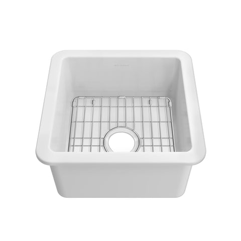 Whitehaus Collection WHUF1818 Undermount/Drop-in Fireclay Kitchen Sinks, Stainless Steel Grid Included