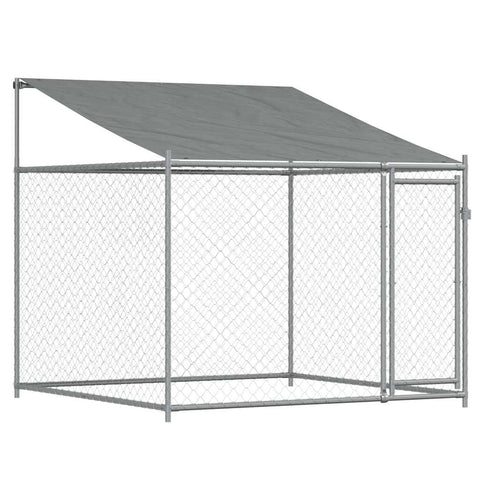 vidaXL Galvanized Steel Dog Cage with Roof - Outdoor Kennel for Exercise/Training, Lockable Door, Mesh Design, Gray - 6.6' Dimensions