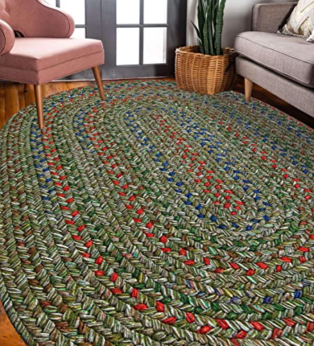Rhody Rug Sophia SO65 Moss Green 8' x 11' Oval - Braided Area Rug, Home Decor, Floor Mat or Bedroom Rug - Easy Care, Ideal for High Traffic Areas in Hallway and Living Room - Made in USA