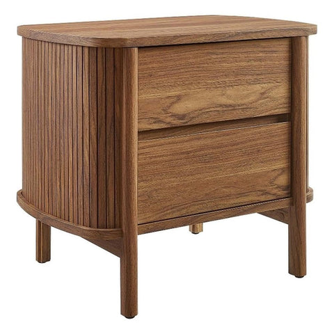 Modway Cadence Fluted 2-Drawer Nightstand in [Color] - Mid Century Modern Bedside with Storage - Wood Grain - Boho Side or End Table for Living Room or Bedroom
