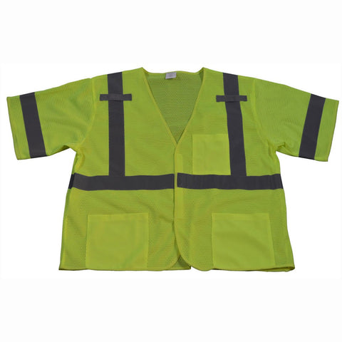 Petra Roc LVM3-2X/3X ANSI Class 3 Velcro Closure 2-3 Pockets Safety Vest, XX-Large/XXX-Large, Lime Mesh