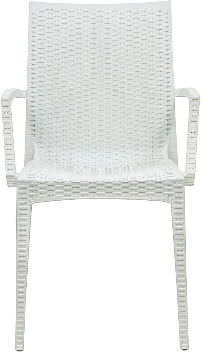 LeisureMod Hickory Weave Indoor Outdoor Patio Dining Side Armchair (White)