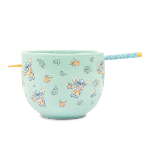 Silver Buffalo Disney Lilo & Stitch Hawaiian Icons Ceramic Ramen Dinnerware Set | Includes 20-Ounce Noodle Bowl and Wooden Chopsticks