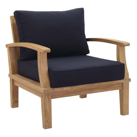 Marina Outdoor Patio Teak Armchair Natural Navy