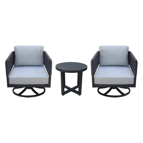 IC INTERNATIONAL CONCEPTS Outdoor Woven Abaca Rope Patio Set with End Table and 2 Swivel Rocking Chairs