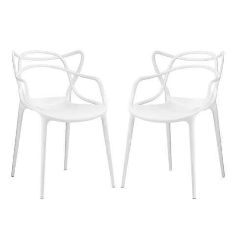 Modway Entangled Modern Molded Plastic Two Dining Armchairs in White