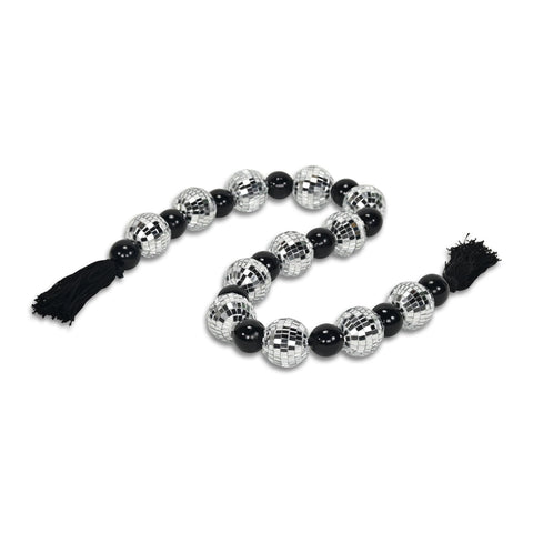 Luminis Disco Ball Themed Beaded Garland 47.5" - Wood Table Décor for Living Room, Handcrafted Black & Elegant Finish - by Cheungs