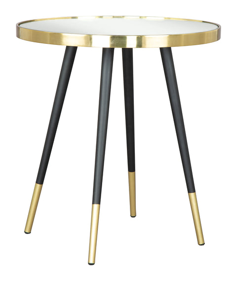 Particle Side Table Gold & Black, Gold End Table, Modern Style, Mirror Glass Round Shape Tabletop, MDF, Indoor Living, 18" W x 18" D x 20" H