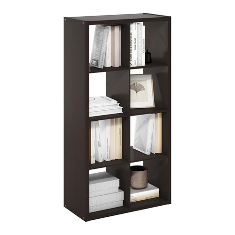 Oakestry Cubicle Open Back Decorative Cube Storage Organizer 8 Cube Wooden Shelving Unit Freestanding Display Shelf Modern Home Office Furniture (Dark Oak)