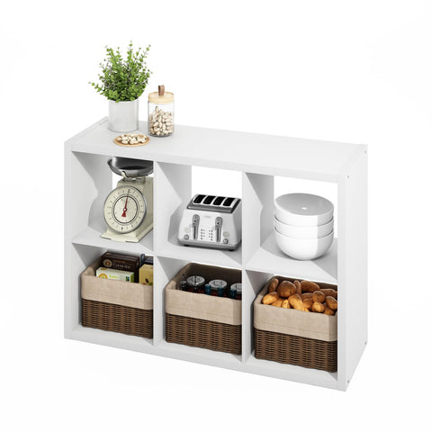 Furinno Hermite 6-Cube Open Shelves Kitchen Storage Kitchen Island Bakers Rack Buffet Sideboard White