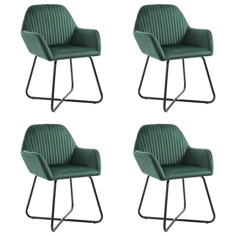 vidaXL - Set of 4 Green Velvet Dining Room Chairs with Powder-Coated Steel Legs, Comfortable Armrests and Modern Design for Dining and Living Room