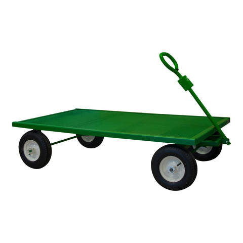 5Th Wheel Garden Truck With 12 Inch x 3-1/2 Inch Pneumatic Wheels Perforated Deck And Tubular Push Handle Green