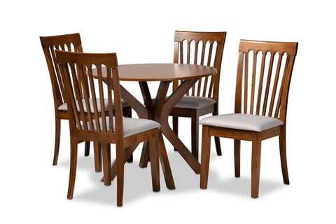 Baxton Studio Lore Grey and Walnut Brown Finished Wood 5-Piece Dining Set