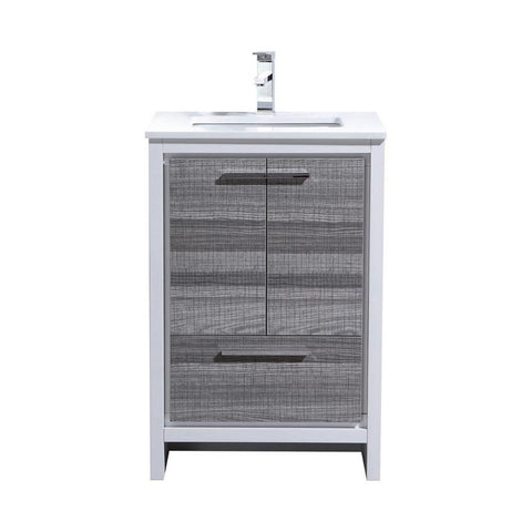 KubeBath Dolce 24? Ash Gray Modern Bathroom Vanity with White Quartz Counter-Top