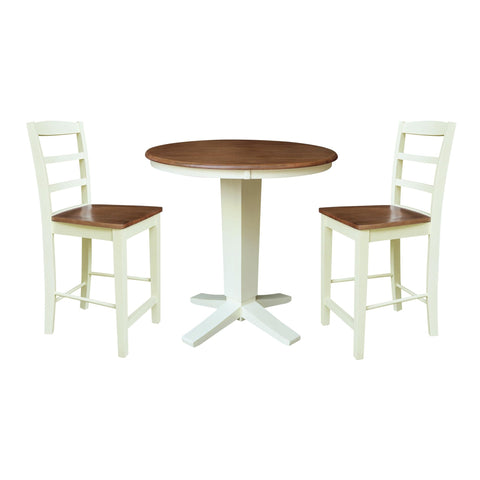 IC INTERNATIONAL CONCEPTS 36" Solid Wood Round Pedestal Dining Table with 2 Counter Stools - Multi-Color