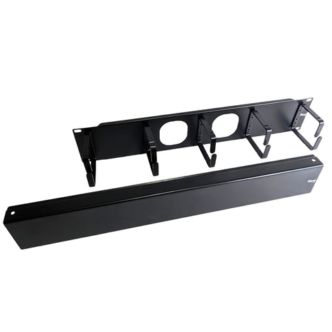ICC 2U Ring Cable Manager Panel with Cover, Metal, 3" Cable Distribution D Rings, Horizontal Cable Management, Rackmount for 19” Network Racks, Black, Single Pack