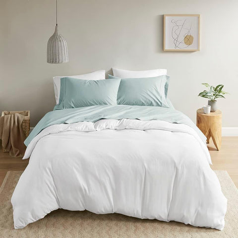 Oakestry 4-Pc 200TC Pure Cotton Percale Hypoallergenic Bedsheet Set All Season Deep Pocket Soft and Breathable Luxury High Thread Count, Full Size, Aqua