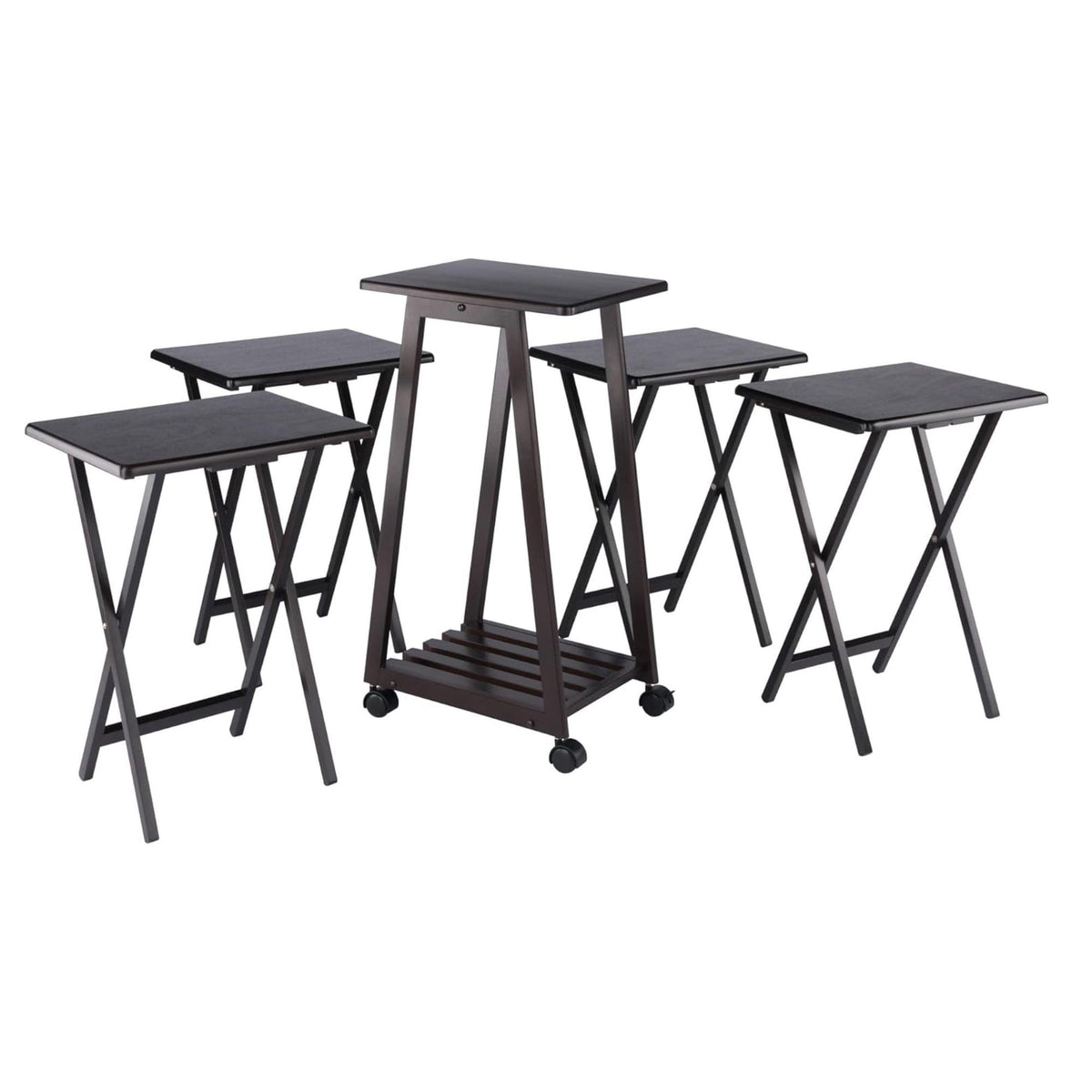 Oakestry Adriel 5-Piece Snack Table Set with Rolling Storage Stand ...