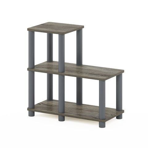 Furinno TURN-N-TUBE Storage Shelves, 2-Tier Ladder Shape Book Shelf with Open Frame Design, 3-Cube Corner Shelf, Toolless Open Shelves, Living Room, Garage, Home Office, Grey