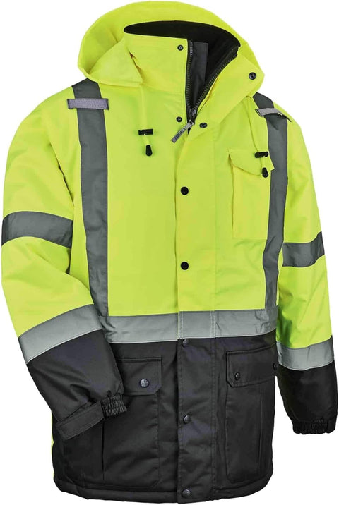 High Visibility Reflective Winter Safety Jacket, Insulated Parka, ANSI Compliant, Ergodyne GloWear 8384,X-Large,Lime