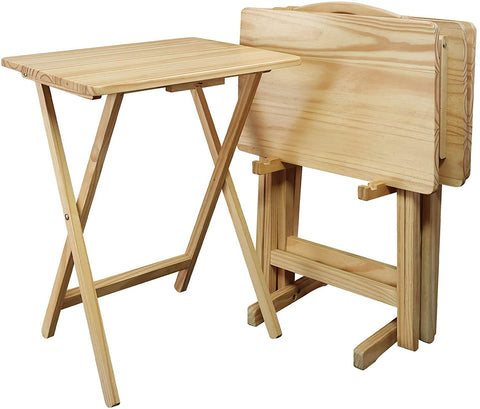 Oakestry (660-40 5-Piece Tray Table Set Natural Foldable & Adjustable for Living Room Decor Bedroom Small Spaces Multi-Use Lamp Coffee Laptop Snack Tray