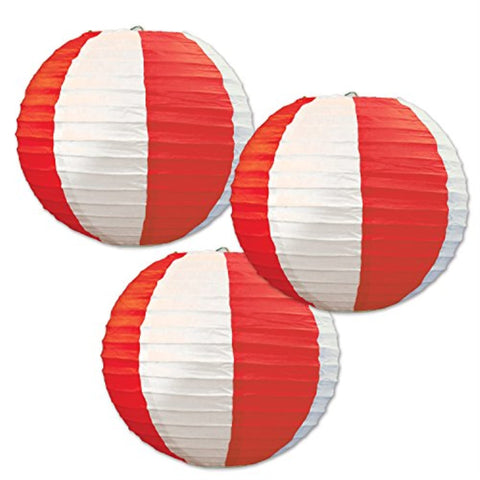 Beistle Stripes Paper Lanterns, 9 1/2-Inch, Red/White